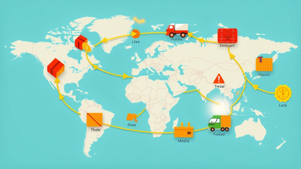 global trade flow illustration with animated arrows and world map background