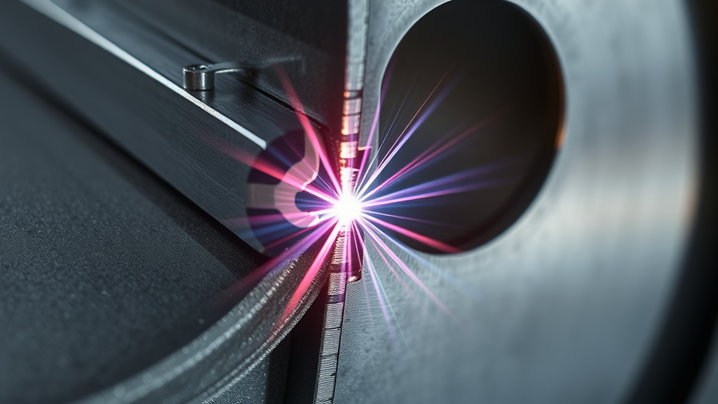 Laser welded joint closeup cross-section comparison to traditional weld, smooth surface, minimal contamination, laser welding materials visibly joined, metallic textures, precise laser weld seam