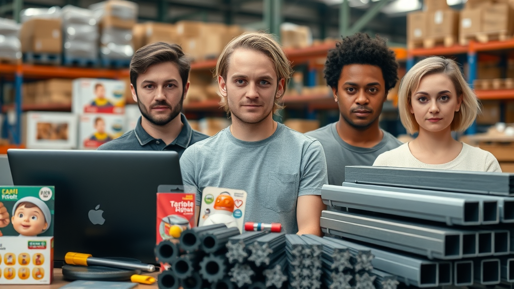 Diverse selection of tariffed consumer goods including electronics, toys, clothing, and steel beams impacted by tariffs
