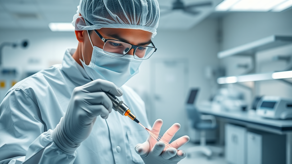 Laser welding applications in medical device manufacturing with a technician using precision instruments