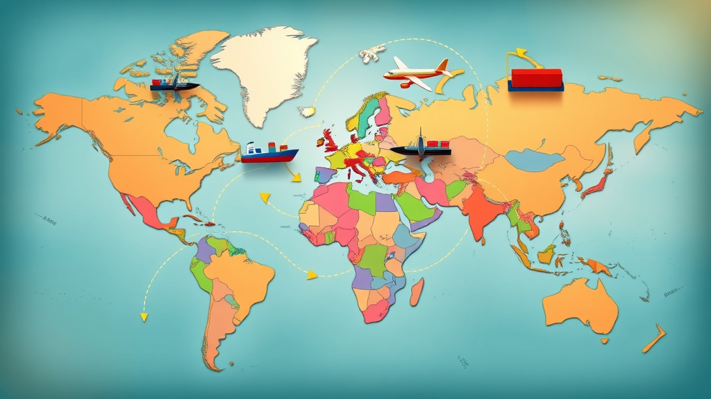 world map with vibrant trade routes illustrating global trade flows