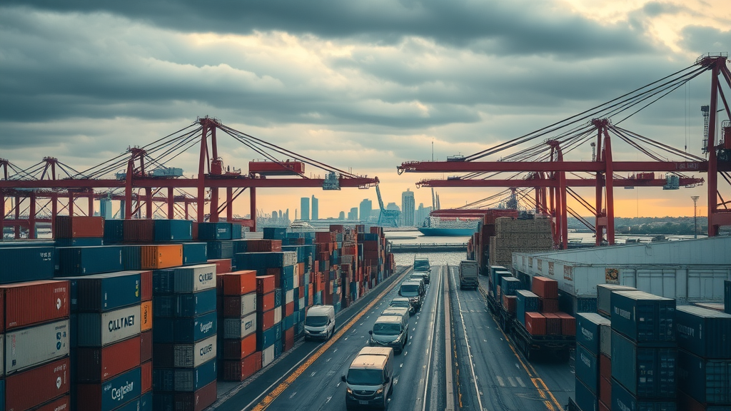 cargo shipping port with stacked containers tariffs on chinese goods and trade war