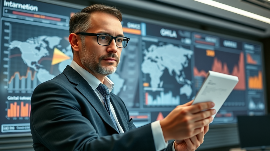 Professional customs broker reviewing global trade compliance charts and preparing for the custom broker license 2025 exam.