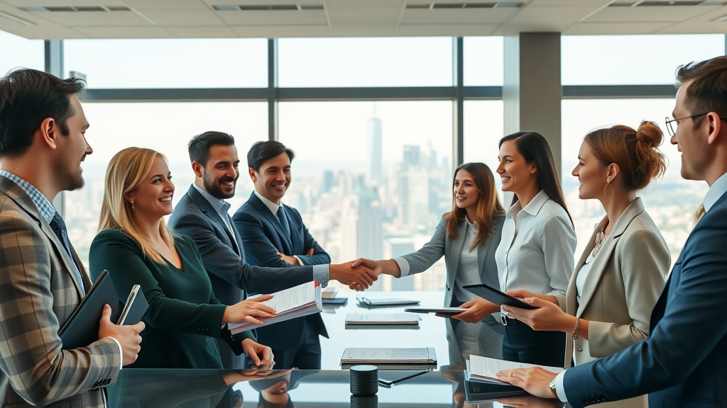 International business professionals discussing import tariff strategies