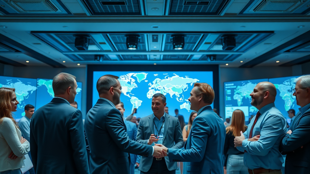 Networking strategies for customs brokers at industry conference with global trade displays