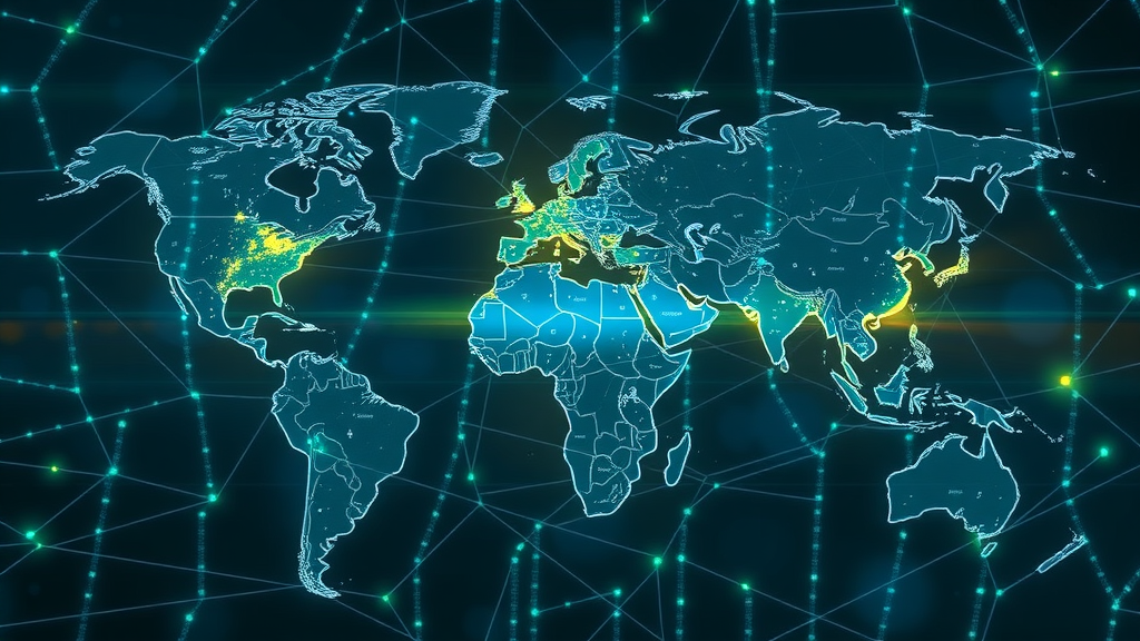 futuristic digital world map illustrating interconnected global trade routes and glowing supply chain nodes