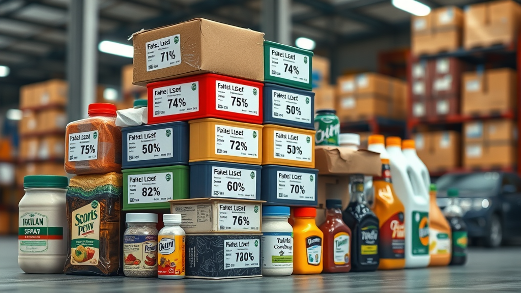 Stack of imported products showing different tariff rates on chinese goods