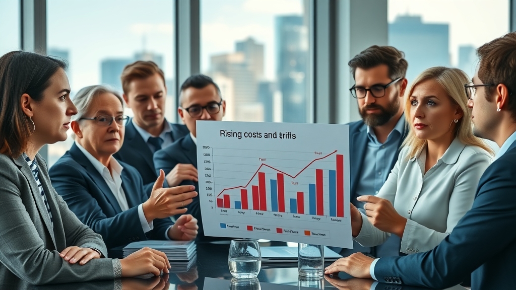 business executives debating rising tariff costs and impacts on companies and consumers