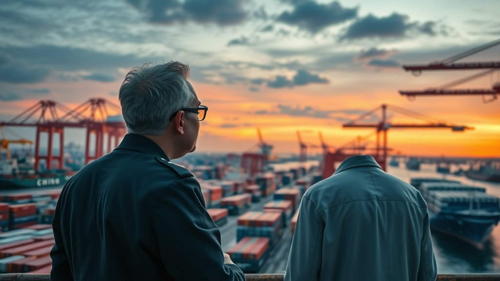 tariffs on china global shipping port at dusk trade policy updates