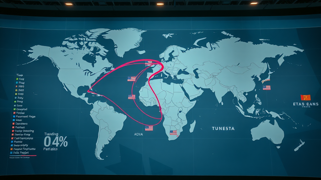 impactful world map highlighting US trade routes and key partner countries affected by US tariffs