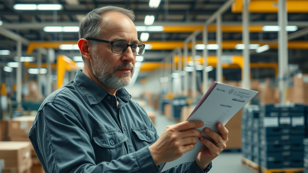 factory manager reviewing disrupted mineral supply data in a halted industrial facility