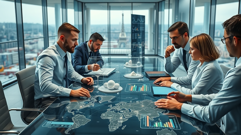 global supply chain network with minerals and raw materials, businesspeople analyzing trade flow maps, logistics, mineral export duties