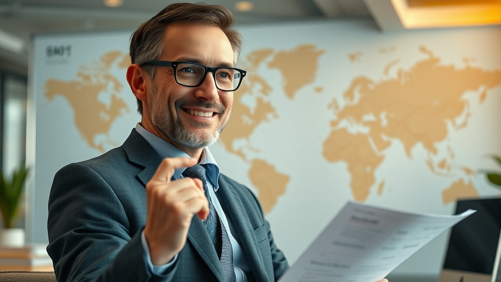 economist reviewing future projections of US tariffs and global trade strategy in an office with economic projection maps