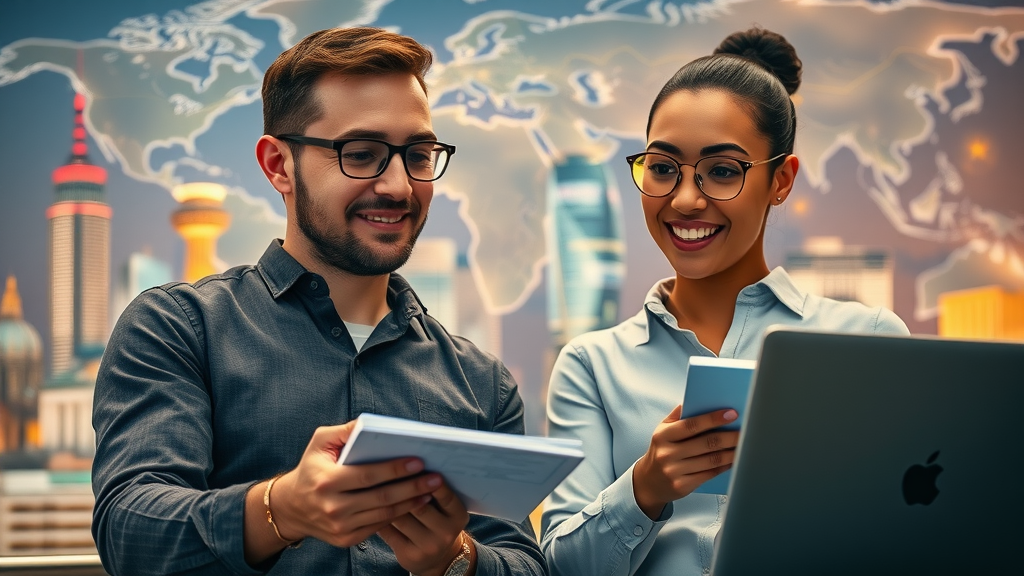 ambitious entrepreneurs exploring and researching global trade markets