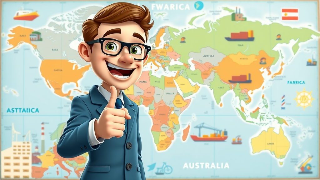 Country map collage featuring North America, Asia-Pacific, Australia, international trade representative pointing at key US free trade partner countries.