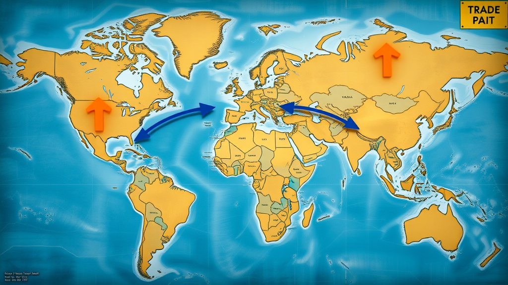 World map showing major global trade flows and trade pact regions