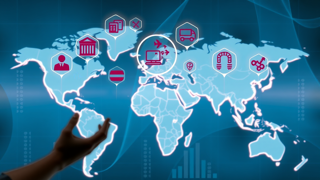 Trade policy basic concepts, tariff and subsidy icons, world map, international trade