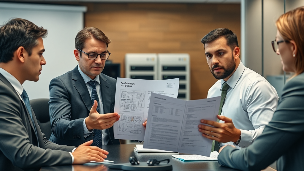 Business and legal professionals collaborating on intellectual property protections for electronics manufacturing reshoring