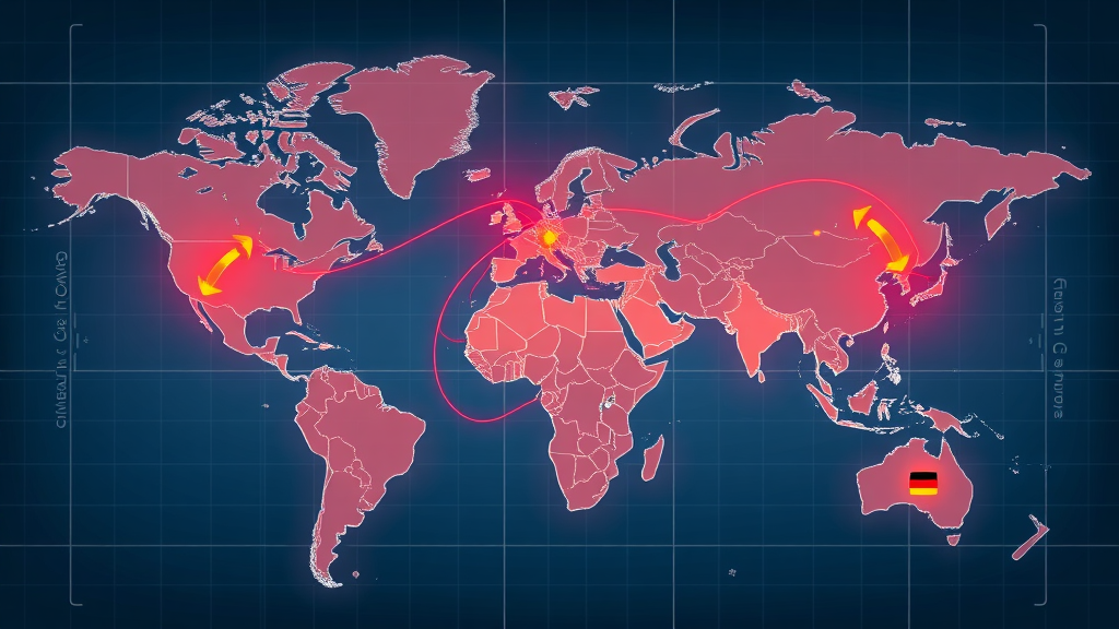 World map infographic showing electronics exports data, global trade routes, and electronics manufacturing hubs in East Asia, US, and Europe