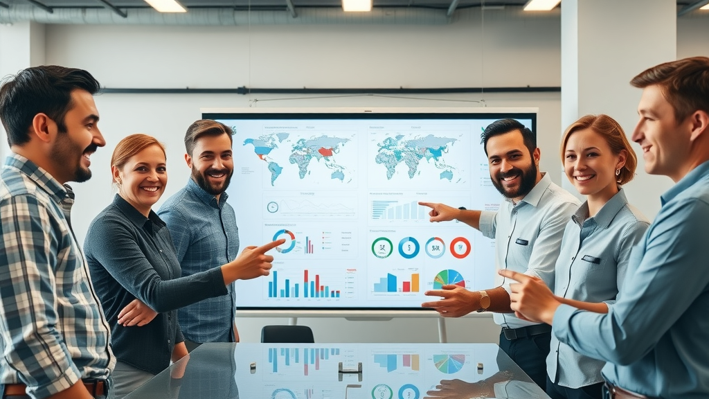 Manufacturing team strategizes on global supply chain risk using trade tariffs maps and charts