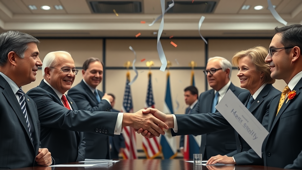 Government officials and pharmaceutical leaders collaborating on new drug manufacturing reshoring incentives and regulatory support in the U.S.