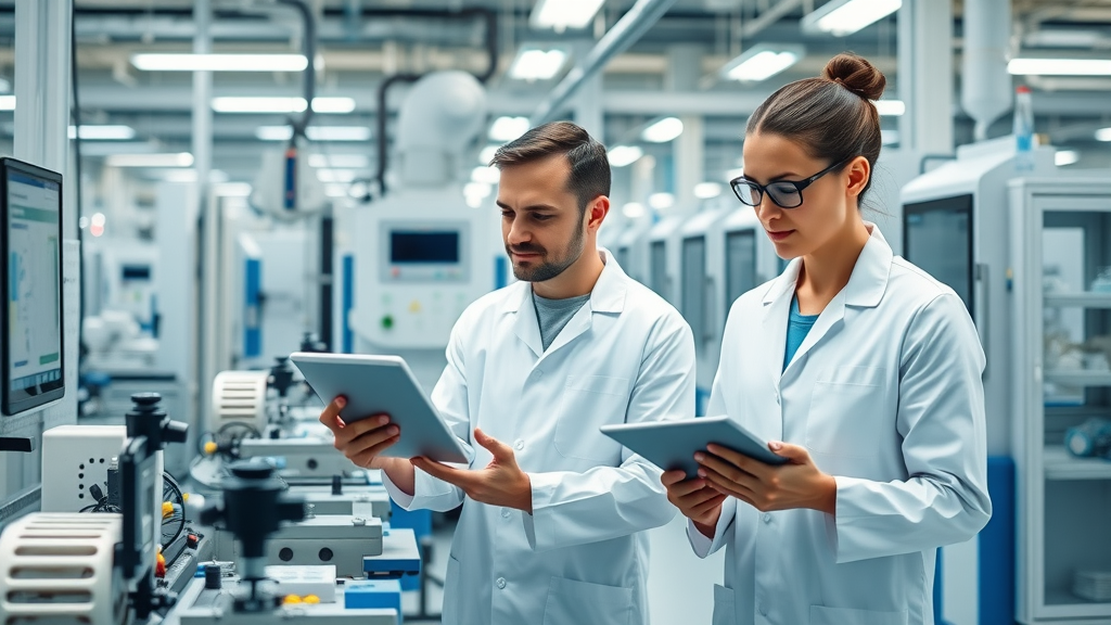pharma supply chain localization in a modern pharmaceutical manufacturing facility, professionals monitoring advanced production lines, high-tech lab environment, quality control