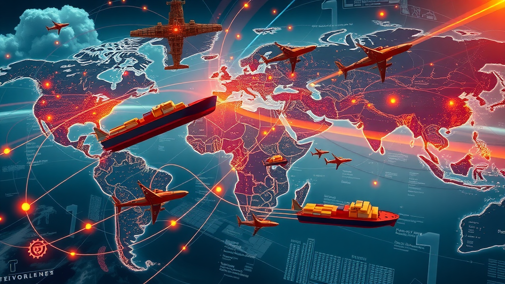 Global supply chain map illustrating tariff impacts on logistics and efficiency