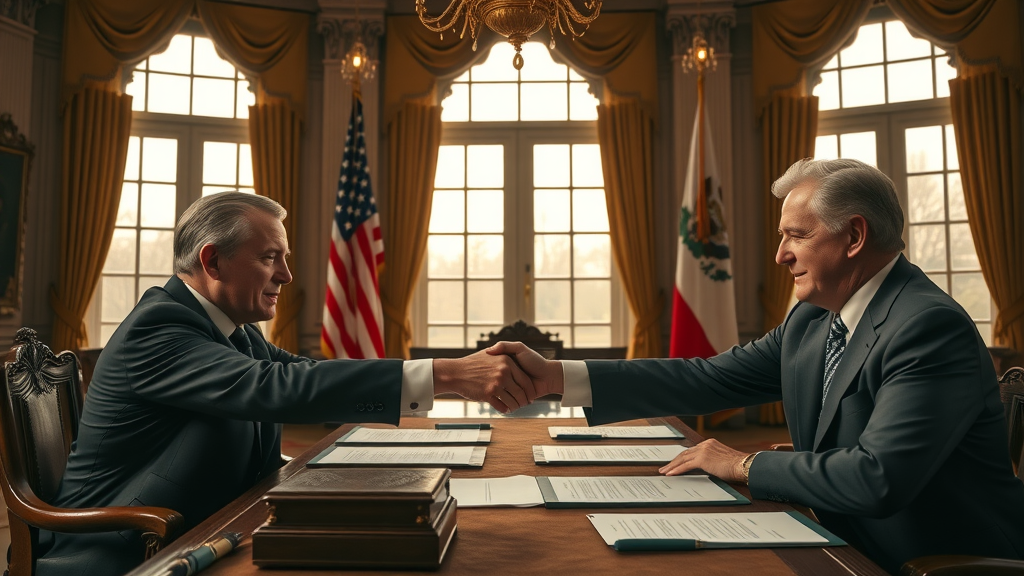 two presidents negotiating tariff agreement affecting global economy