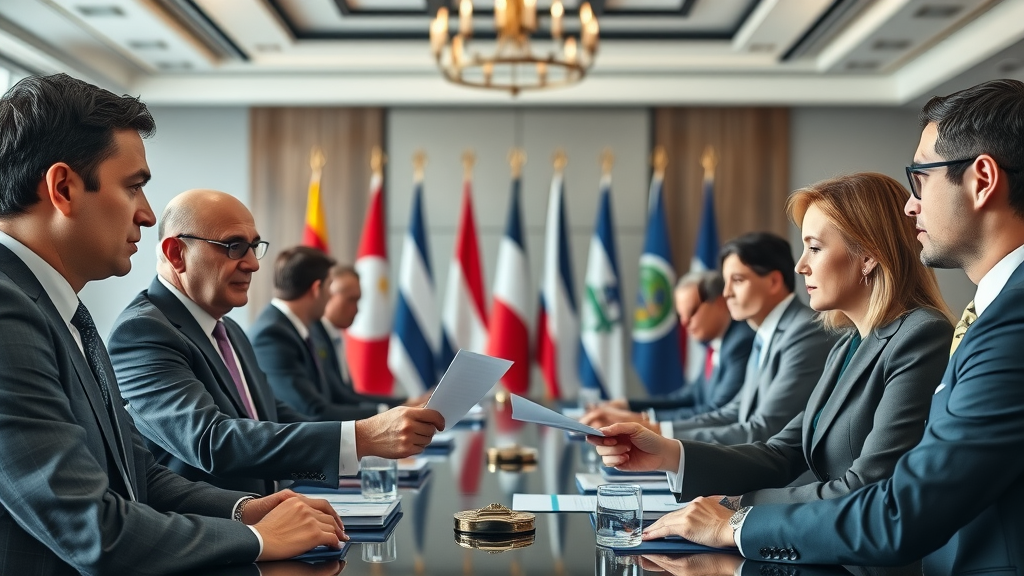 Trade officials in formal meeting negotiating trade agreements with global partners