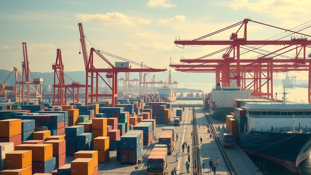 Bustling city port showing economic growth resulting from free trade agreements
