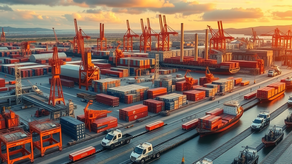 Collage of U.S. factories and shipping docks demonstrating practical outcomes of tariff policy analysis in manufacturing and trade