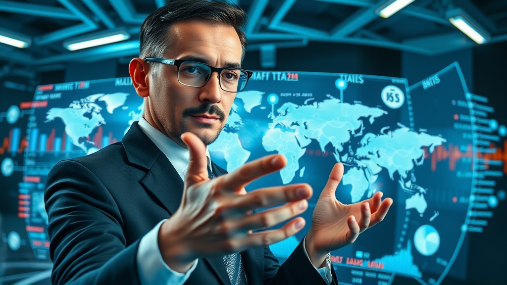 Business consultant answering virtual questions about tariff policy analysis and trade policy impacts