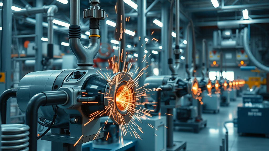 Industrial precision grinders in action with sparks in a modern manufacturing facility