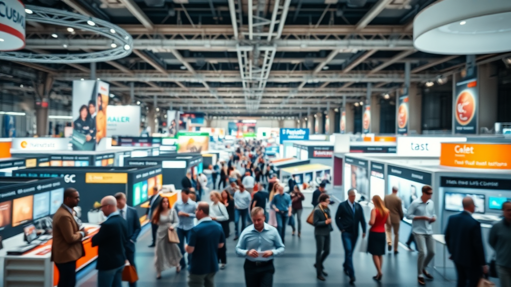 Trade show floor with exhibition booths and networking at a major trade association event