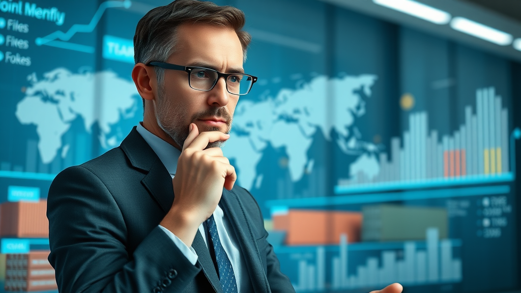 trade reforms economist analyzing global shipment data trade policy shifts digital overlays