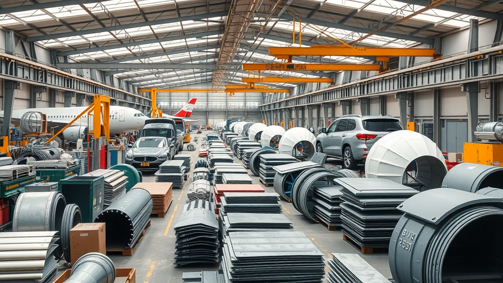 diverse sheet metal products from automotive, aerospace, and construction industries produced using advanced sheet metal fabrication equipment