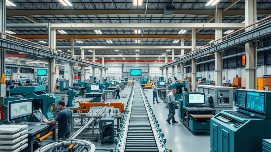 advanced sheet metal fabrication workshop showing efficiency dashboards and organized workflows, symbolizing smart investment in sheet metal fabrication equipment