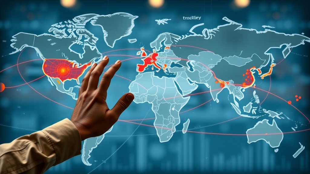 Global supply chain network map highlighting tariff impact and shifting trade routes