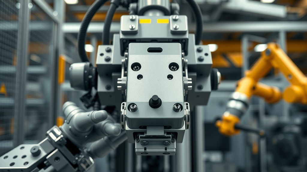 Close-up of a robotic tool changer head in an industrial setting