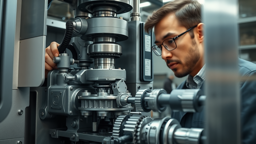 Detailed view of an automatic tool changer’s internal mechanism in a high-tech workshop