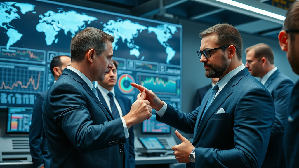 Professionals analyzing rising input and production costs in a modern industrial control room, referencing global manufacturing fluctuations