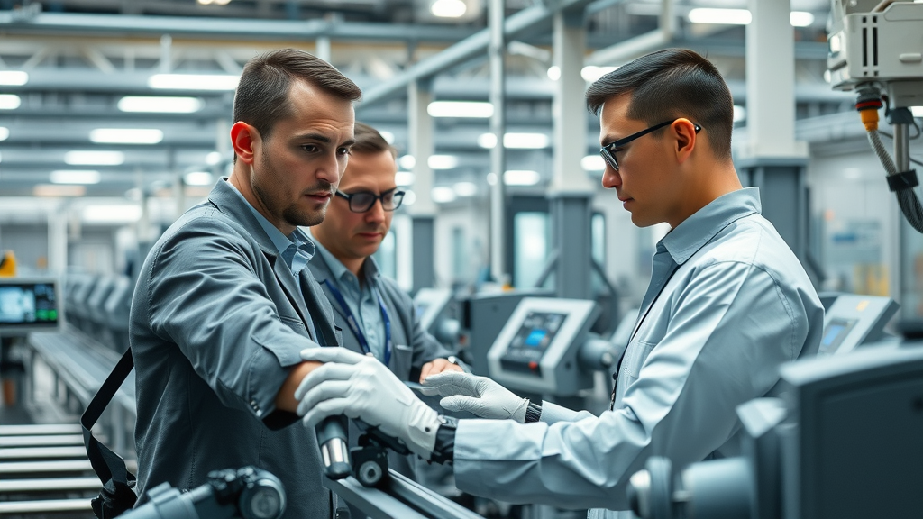 Engineers collaborating with robots to reduce rising input and production costs through factory automation