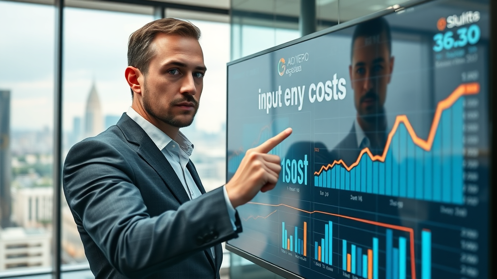 Business analyst reviewing digital graph of rising input and production costs across sectors and years