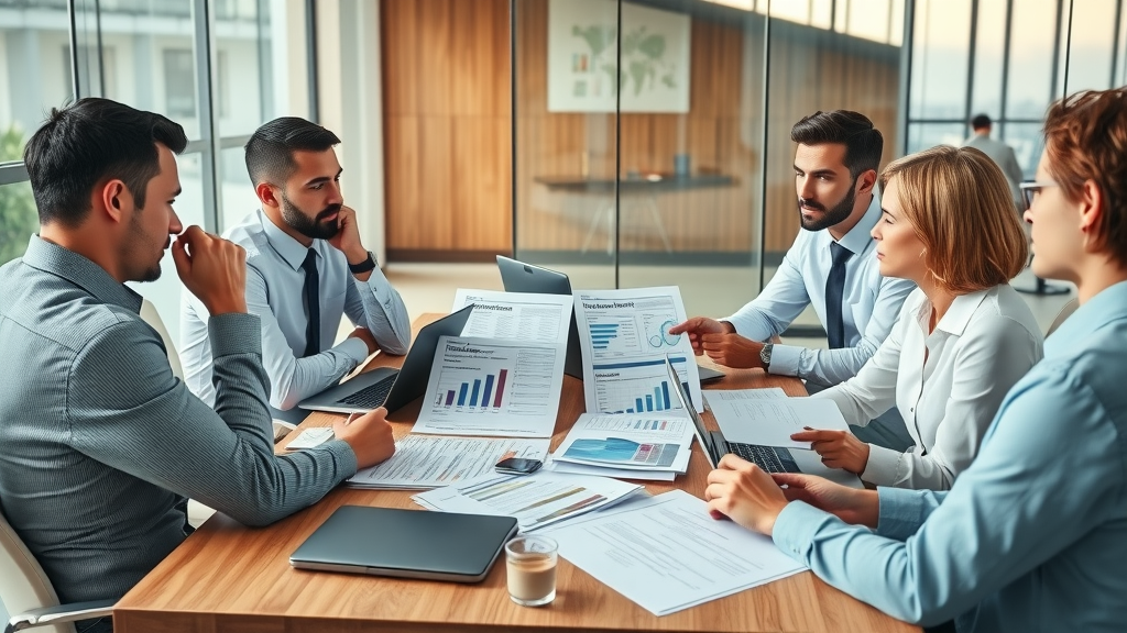 Executives strategizing how to manage rising input and production costs using printed cost sheets and digital tools