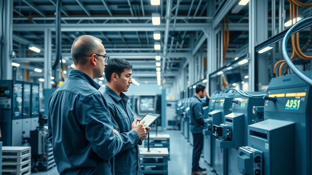 Modern American manufacturing facility with advanced robotics, engineers collaborating, showing positive effects of trade liberalization in United States industry