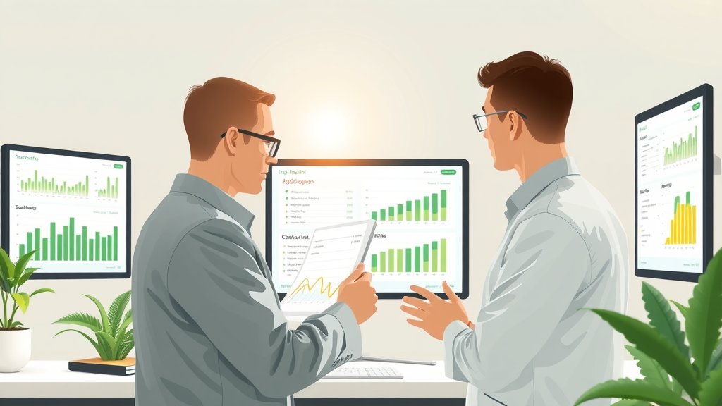 Infographic on input costs: Agricultural inputs, price trends, and digital charts in a modern office